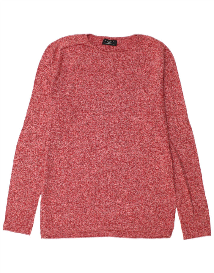Męski sweter Zara z okrągłym dekoltem, średnio czerwony, nakrapiany