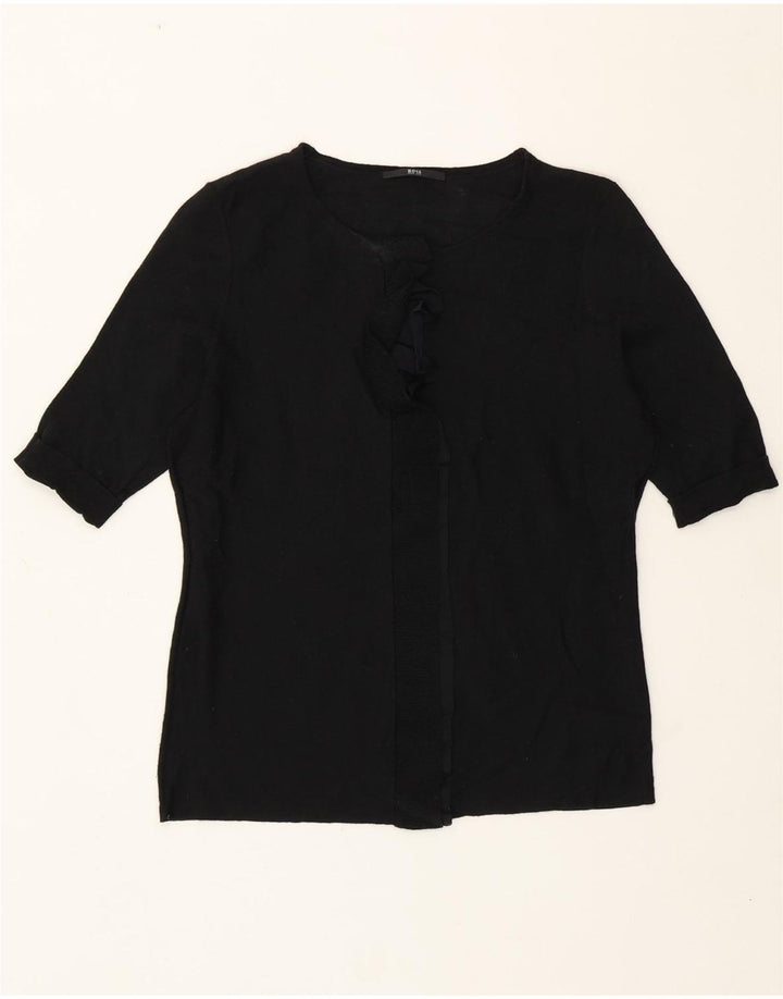 Damski sweter Hugo Boss z falbaną i okrągłym dekoltem UK 8 Small Black