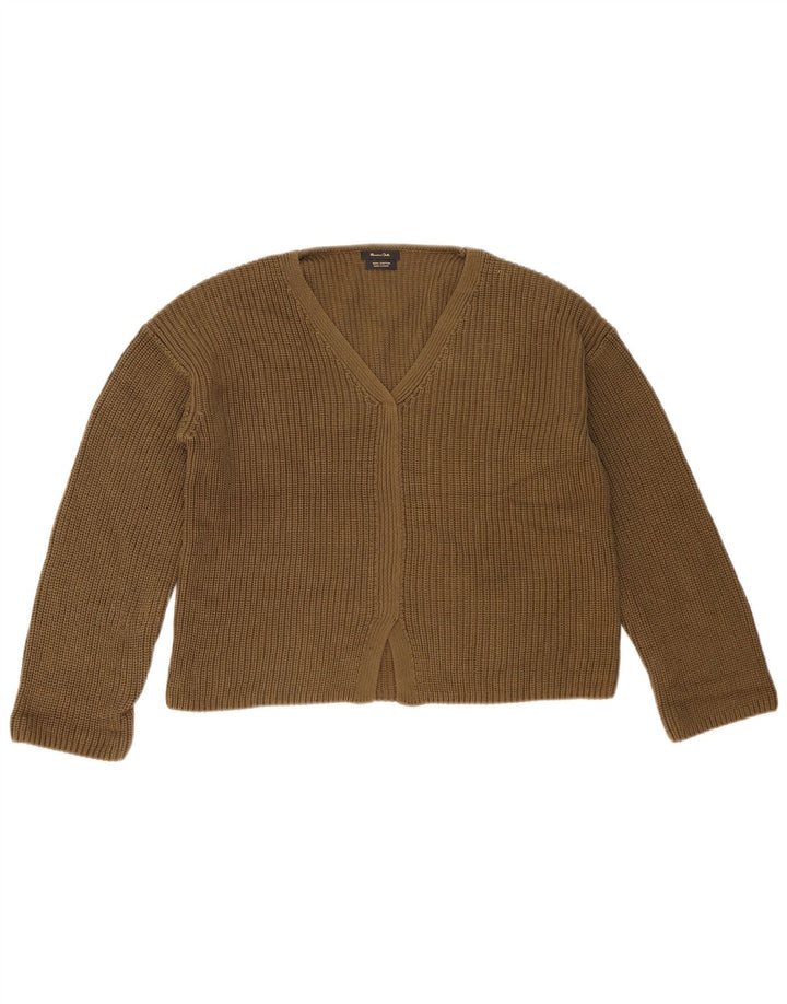 Sweter damski Massimo Dutti z dekoltem w kształcie litery V, UK 14, średni brąz, bawełna