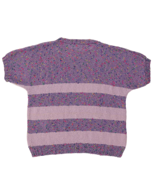 Sweter damski w stylu vintage z okrągłym dekoltem UK 14, duży, fioletowy nakrapiany