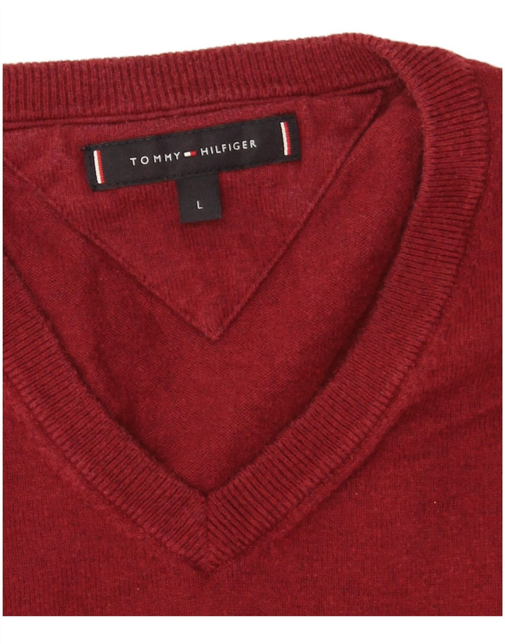 Męski sweter Tommy Hilfiger z dekoltem w kształcie litery V, duży, bordowy