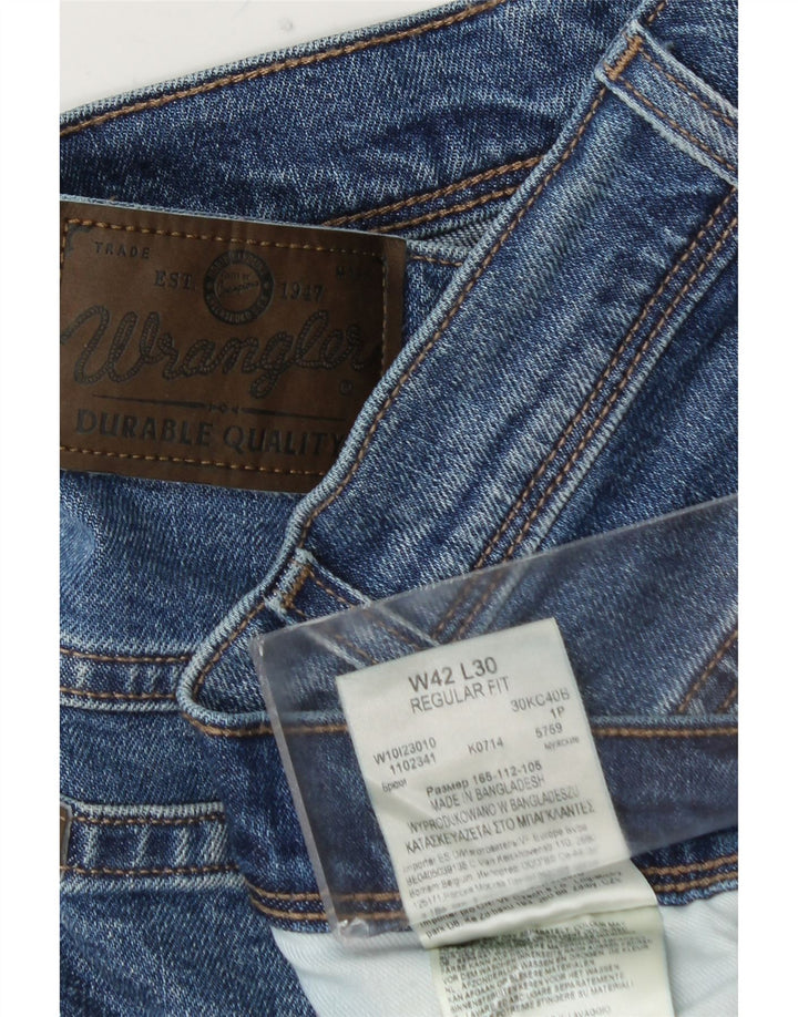 Męskie proste dżinsy WRANGLER W42 L30, niebieska bawełna