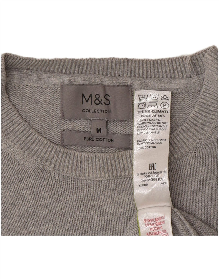 Marks & Spencer Męski sweter z okrągłym dekoltem, średnioszary, bawełniany