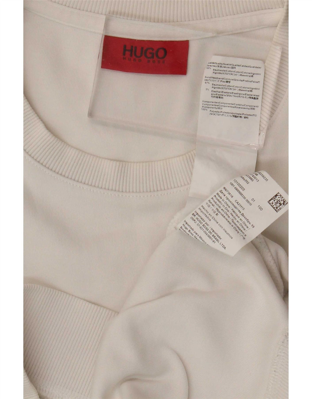 Męska bluza z grafiką Hugo Boss, mała, biała, bawełniana w bloki kolorów