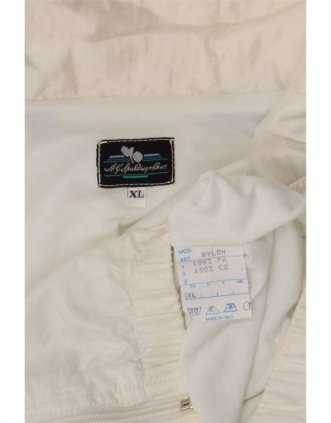 Męska kurtka dresowa A.G. Spalding & Bros XL, biały nylon z blokami kolorów