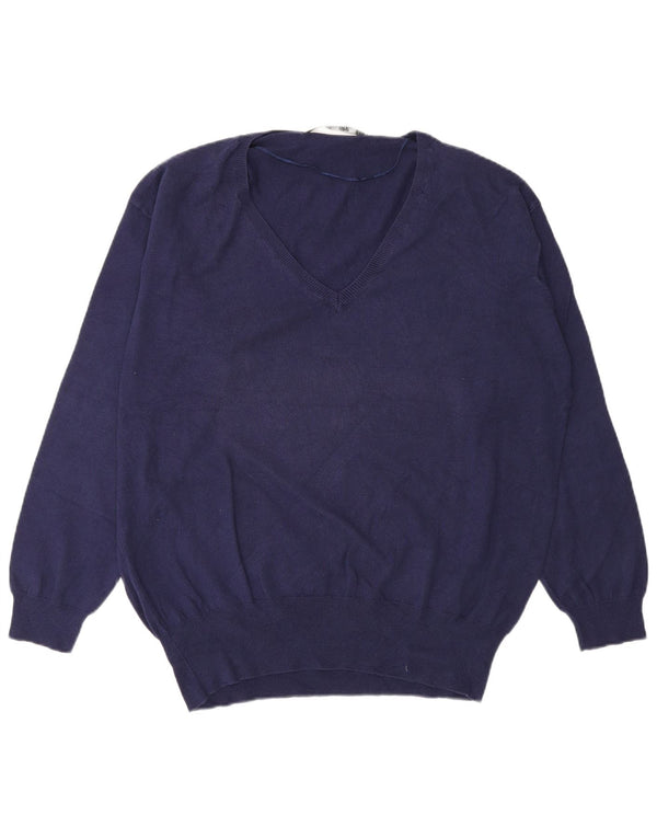 Sweter damski Zara z dekoltem w kształcie litery V, UK 16, duży, granatowy, bawełniany