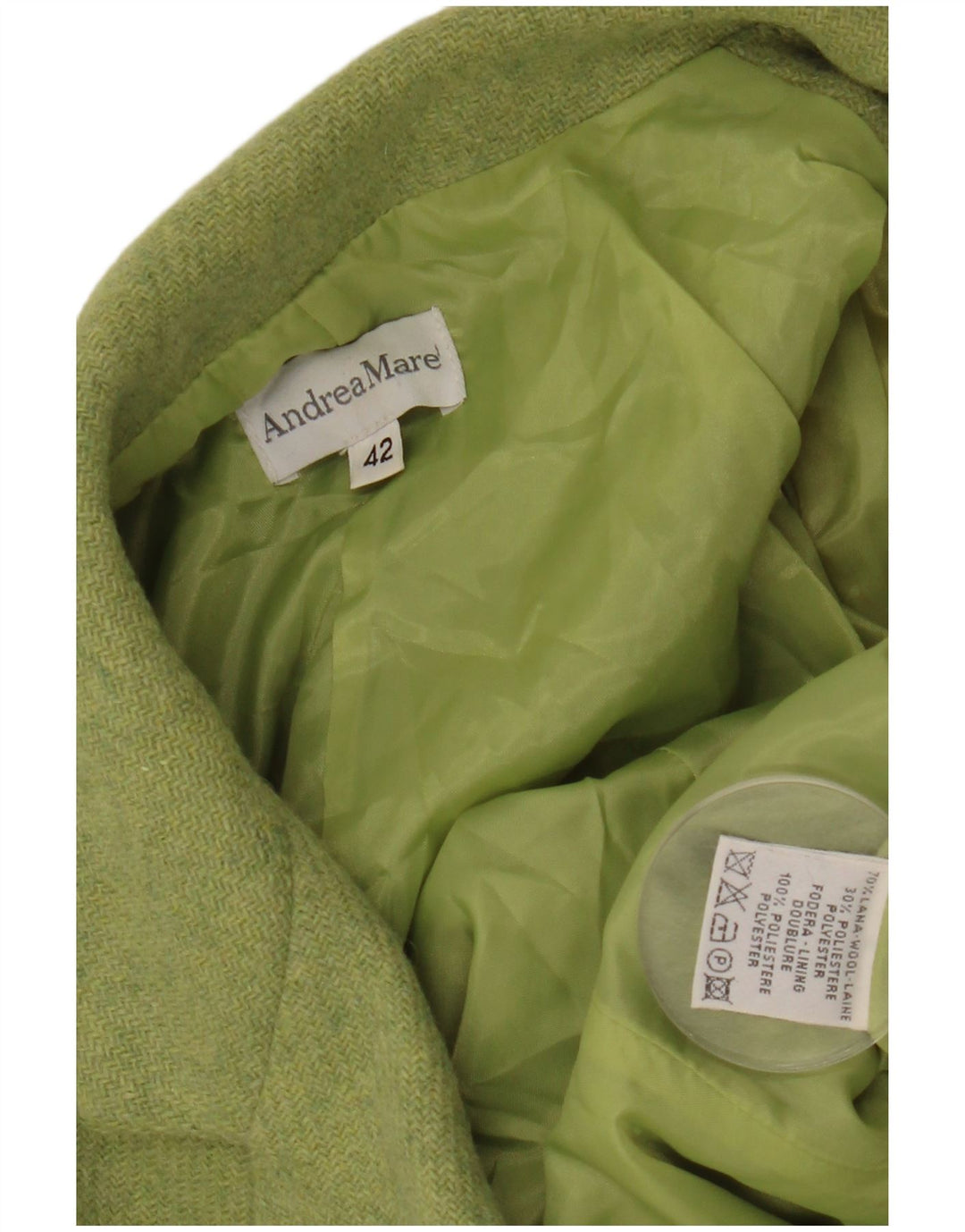 ANDREA MARE Damska marynarka zapinana na 3 guziki IT 42 Średnia zielona wełna