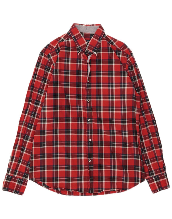 Massimo Dutti Mens Casual Fit Flannel Shirt Large Red Check