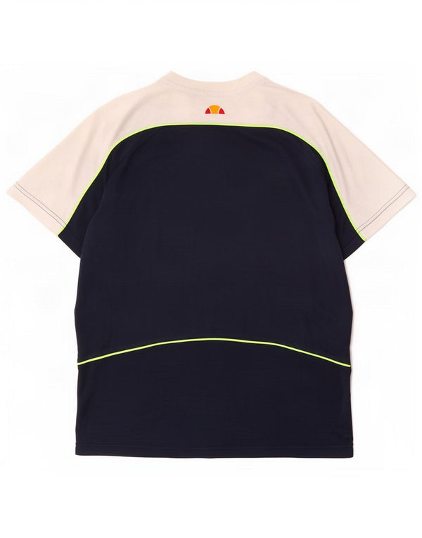 Męski T-shirt z grafiką Ellesse, mały, granatowy, poliester z blokami kolorów