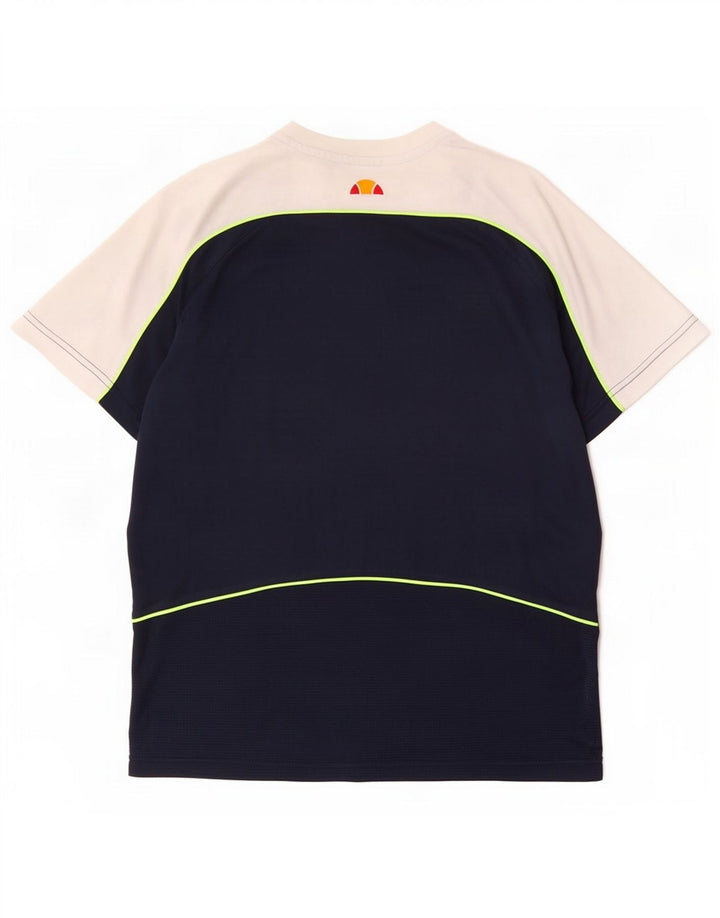 Męski T-shirt z grafiką Ellesse, mały, granatowy, poliester z blokami kolorów