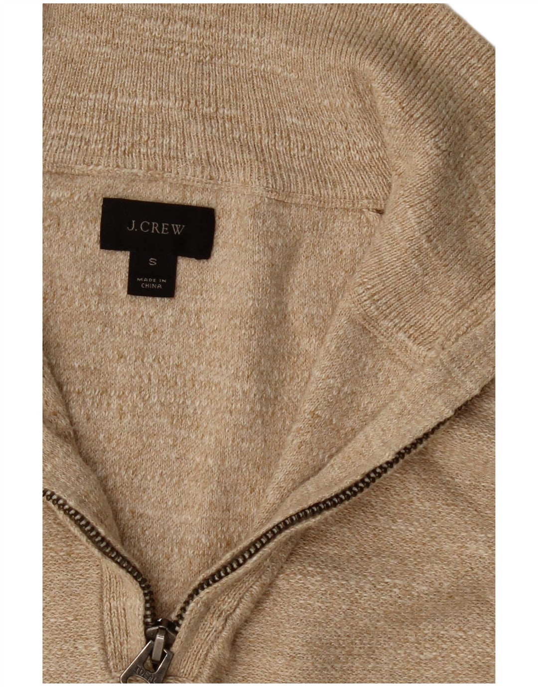 J. Crew Męski sweter z zamkiem błyskawicznym, mały, beżowy, bawełniany