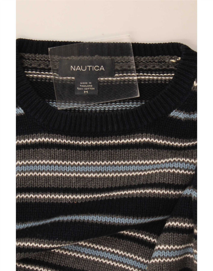 Męski sweter Nautica z okrągłym dekoltem, bawełniany, w kolorze średniego granatu w paski