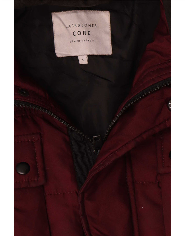 Męska ocieplana kurtka z kapturem Jack & Jones UK 36, mała, bordowa, poliester