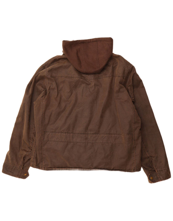 HARD ROCK CAFE Męska woskowana kurtka z kapturem i kapturem, UK 44 2XL, brązowa, bawełniana