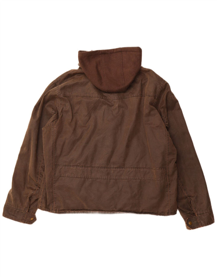 HARD ROCK CAFE Męska woskowana kurtka z kapturem i kapturem, UK 44 2XL, brązowa, bawełniana