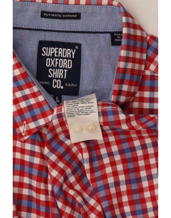 SUPERDRY Męska koszula z krótkim rękawem 2XL, bawełniana w czerwoną kratę