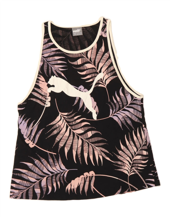 PUMA Womens Graphic Vest Top UK 14 Medium Black Floral Vintage Puma and Second-Hand Puma from Messina Hembry 