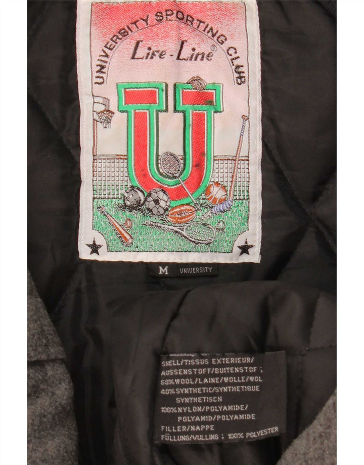 Męska kurtka bomber z grafiką Life Line UK 38, wełna w kolorze średnioszarym