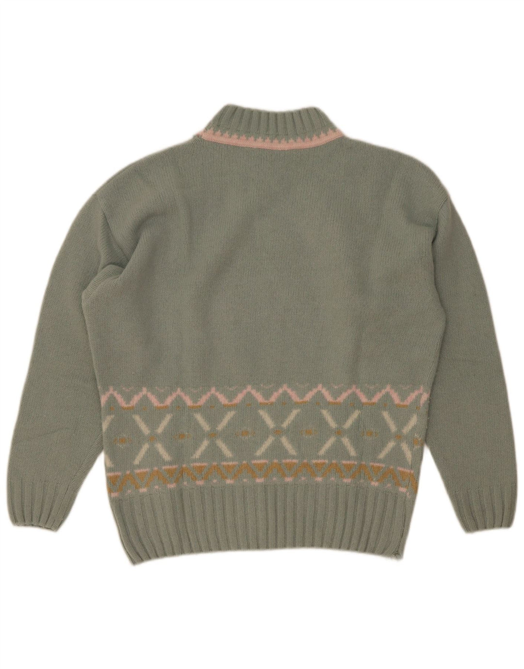 Sweter damski Maximilian z golfem UK 14 Średni zielony Fair Isle