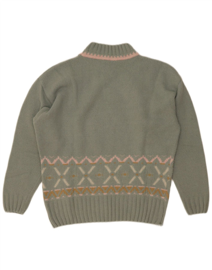 Sweter damski Maximilian z golfem UK 14 Średni zielony Fair Isle