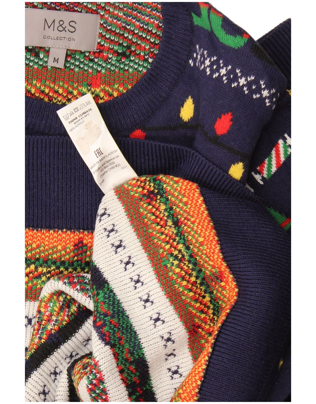 Marks & Spencer Męski sweter z okrągłym dekoltem, średni granatowy, świąteczny
