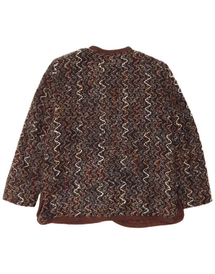 Damska marynarka zapinana na 5 guzików Maglificio UK 16, duża brązowa wełna Chevron