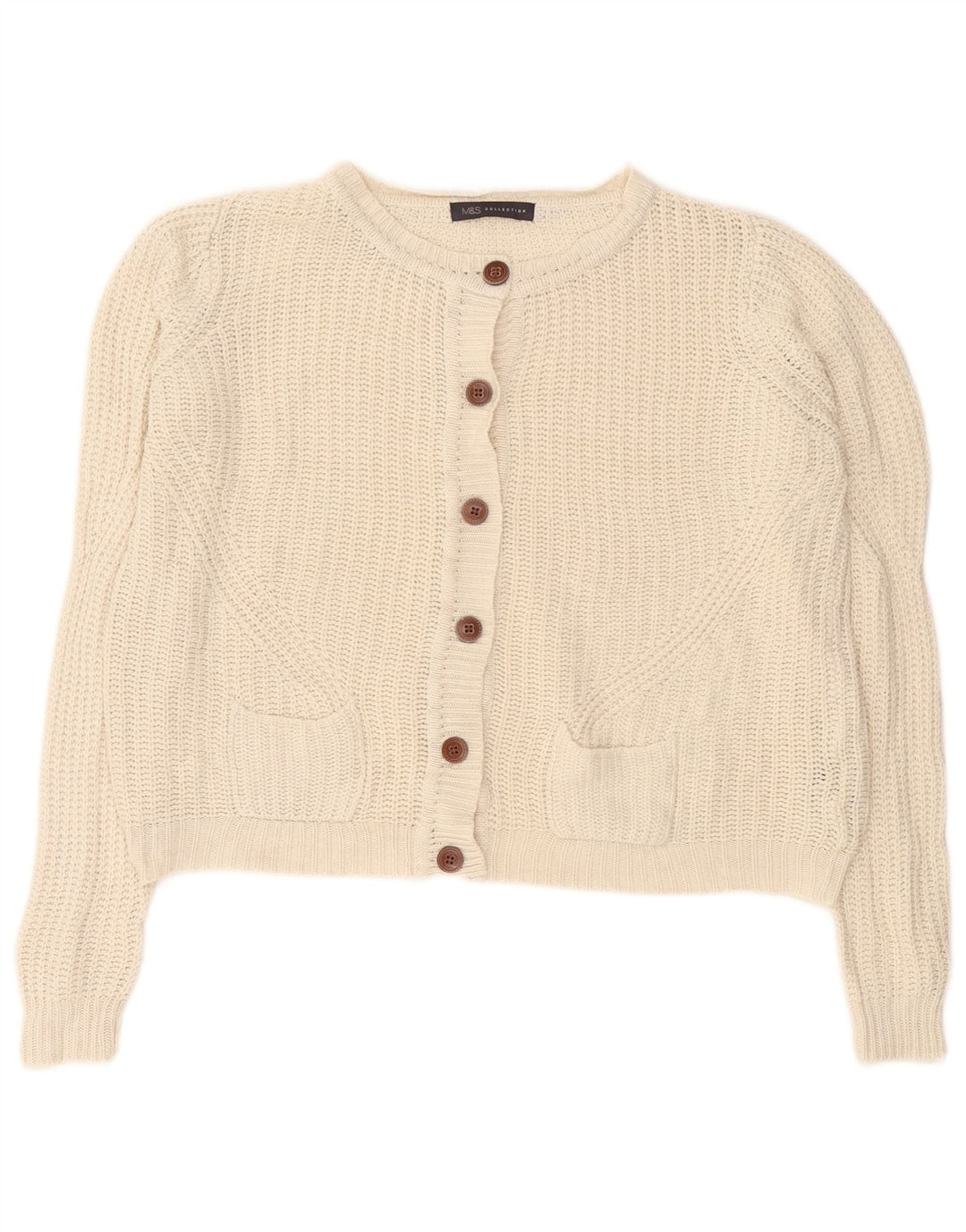Marks & Spencer Damski sweter typu Crop Cardigan UK 10, mały, w kolorze złamanej bieli