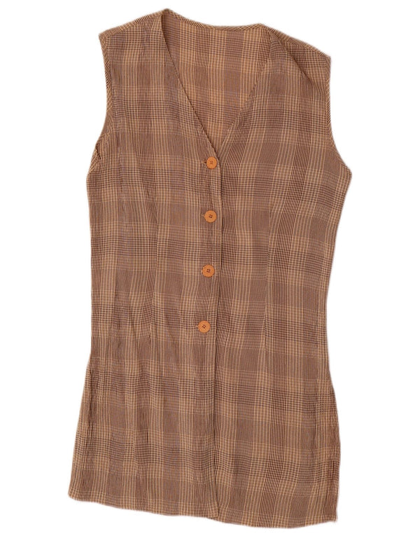 VINTAGE damski zestaw 2-częściowy z 4 guzikami, UK 10, mały, W28, brązowy octan w kratkę