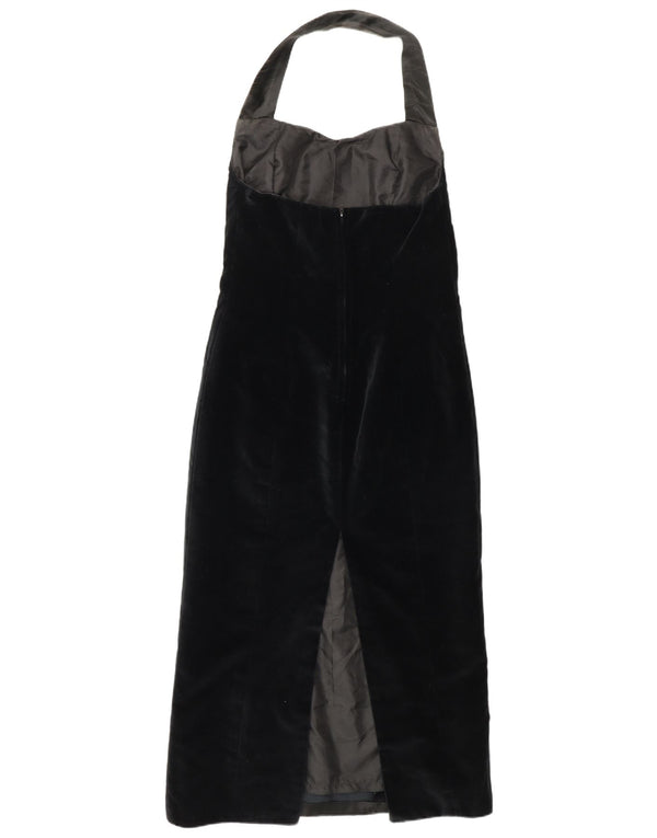 VINTAGE Womens Velvet Halter Dress UK 10 Small Black