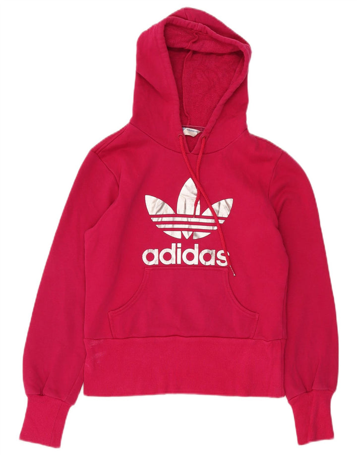 Damska bluza z kapturem ADIDAS Crop Graphic IT 36 XS Różowa bawełna