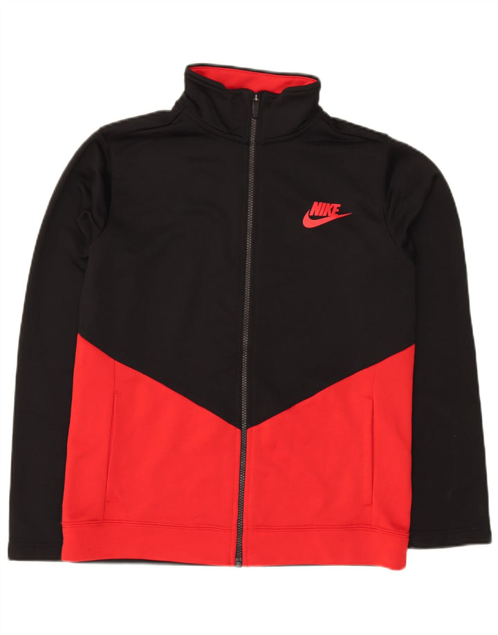 NIKE Boys Tracksuit Top Jacket 13-14 Years XL Black Colourblock Polyester