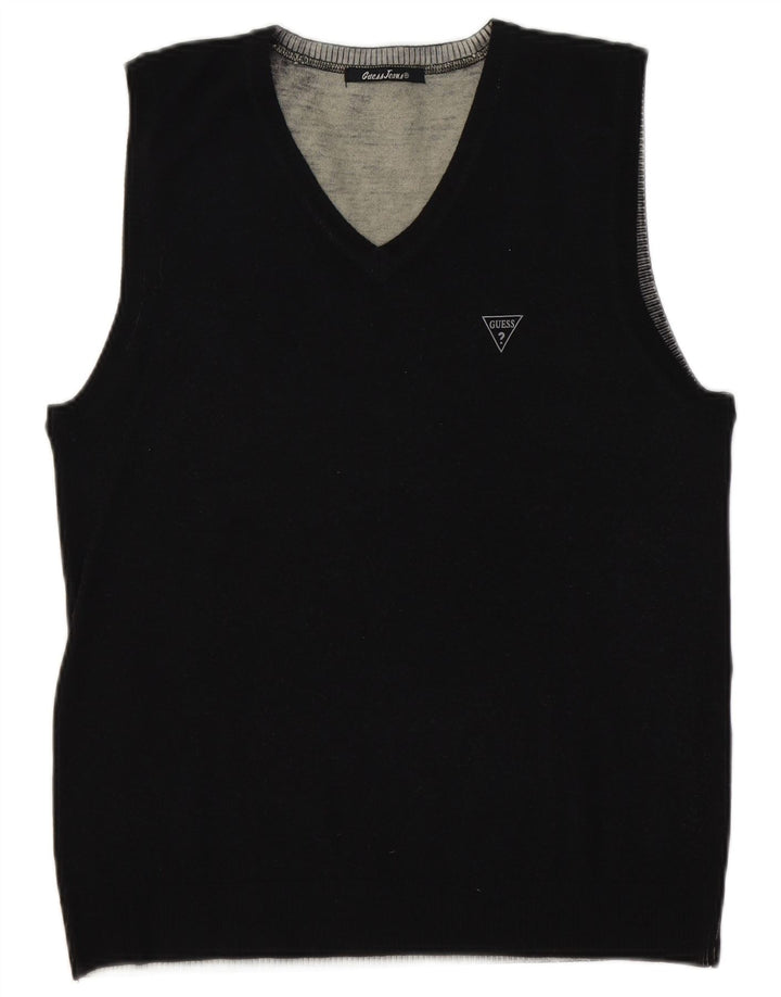 GUESS Mens Vest Tank Top Medium Black Wool
