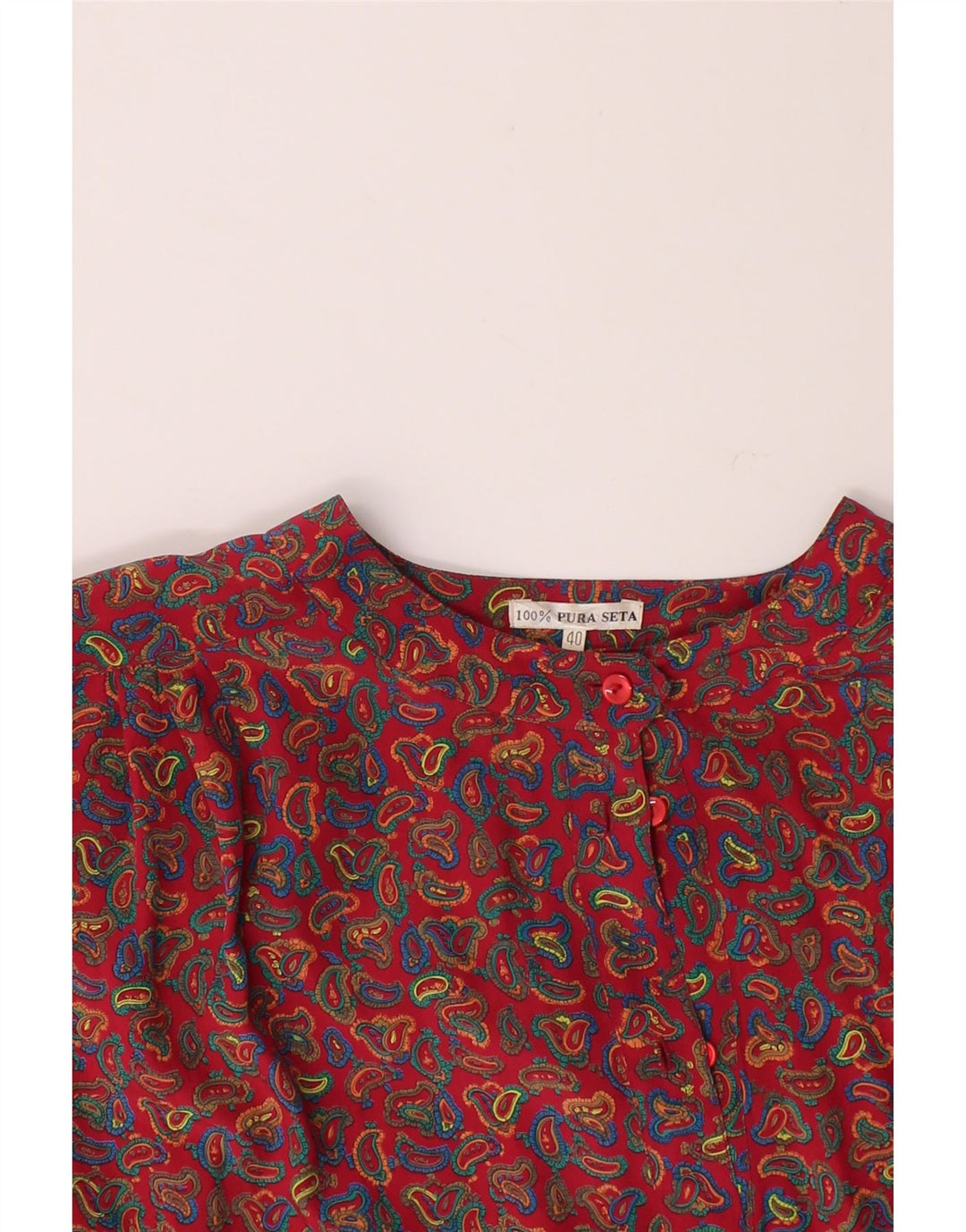 VINTAGE Womens Oversized Shirt Blouse IT 40 Small Red Paisley Vintage Vintage and Second-Hand Vintage from Messina Hembry 