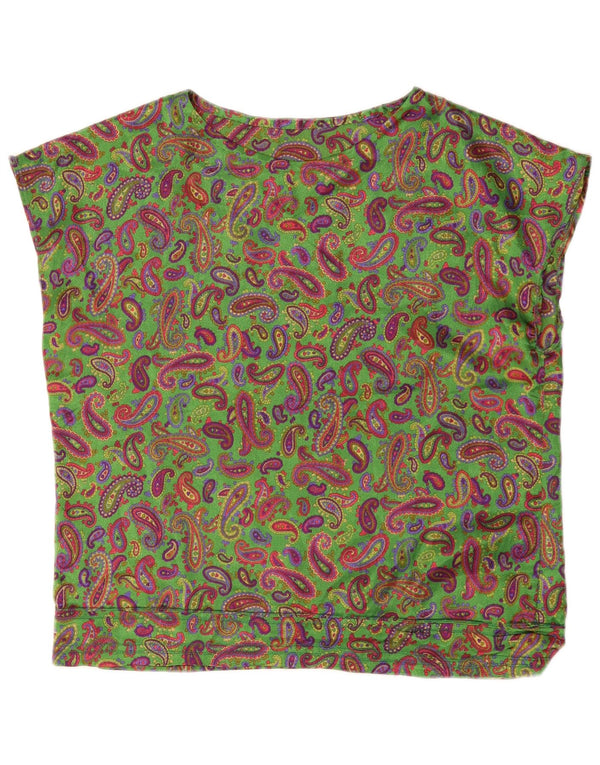Vintage damska bluzka bez rękawów Top UK 16, duża, zielona paisley