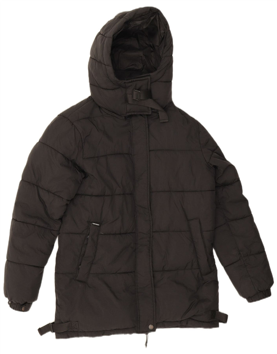 Damska kurtka Superdry z kapturem, oversize, wyściełana UK 8, mały, czarny nylon