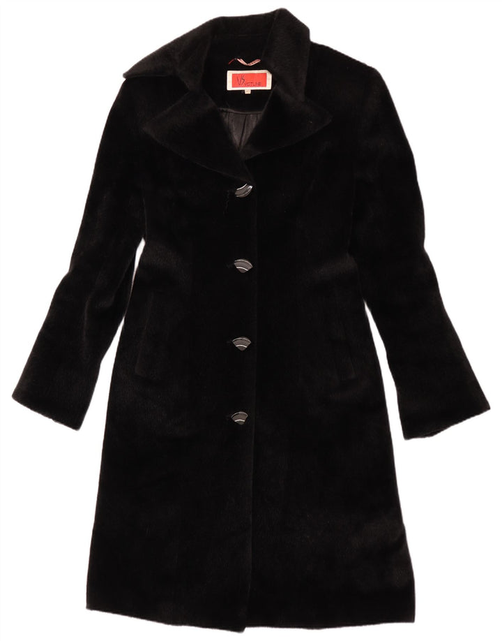 Vintage damski płaszcz ze sztucznego futra IT 42, średni czarny poliester