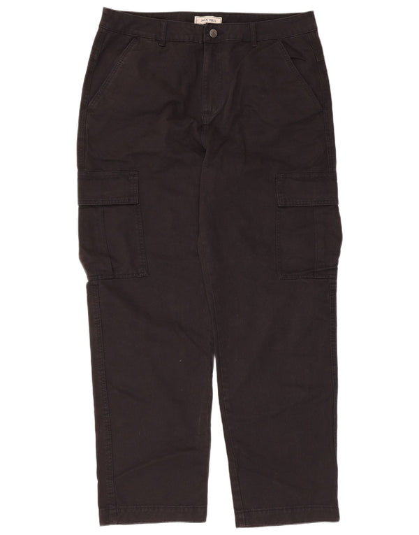 Jack & Jones Mens Straight Cargo Trousers W34 L31 Black Cotton