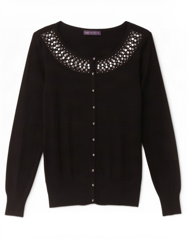 Marks & Spencer Damski sweter rozpinany UK 16, duża, czarna wiskoza w cętki
