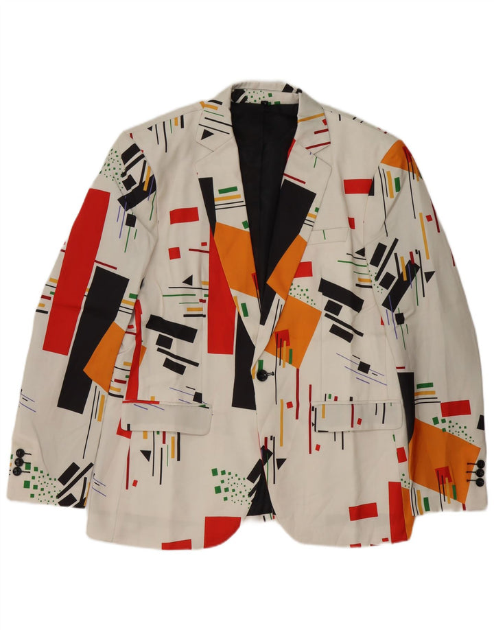 Vintage męska marynarka zapinana na 1 guzik UK 40, duża, biała, geometryczna