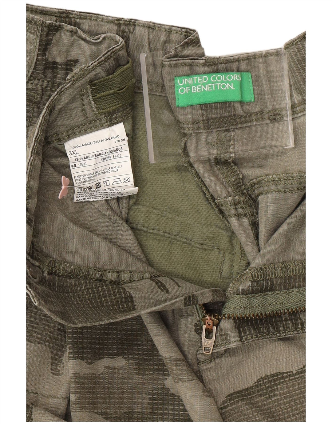 BENETTON Szorty Cargo chłopięce 13-14 lat 3XL W30 Khaki, bawełna kamuflażowa