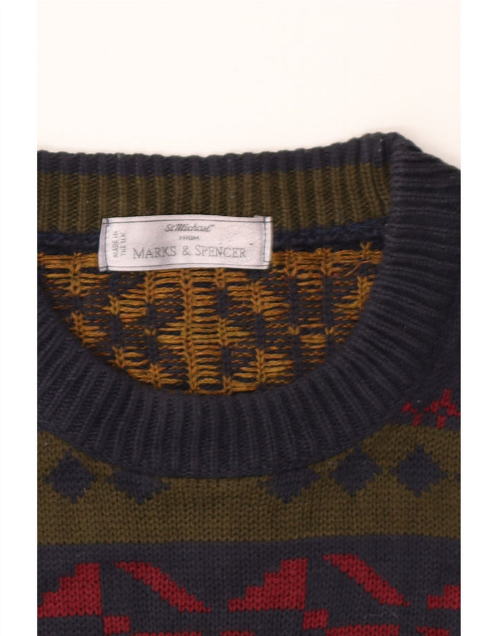 Marks & Spencer Męski sweter z okrągłym dekoltem, duży, wielokolorowy, geometryczny