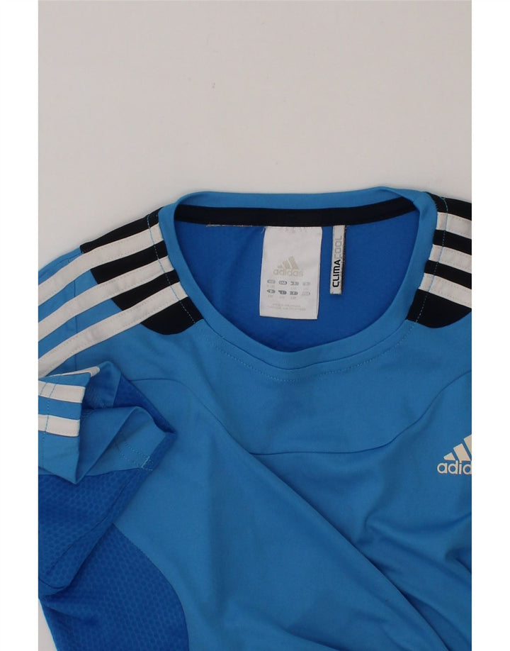 ADIDAS Boys Climacool T-Shirt Top 9-10 Years Blue Colourblock Polyester Vintage Adidas and Second-Hand Adidas from Messina Hembry 