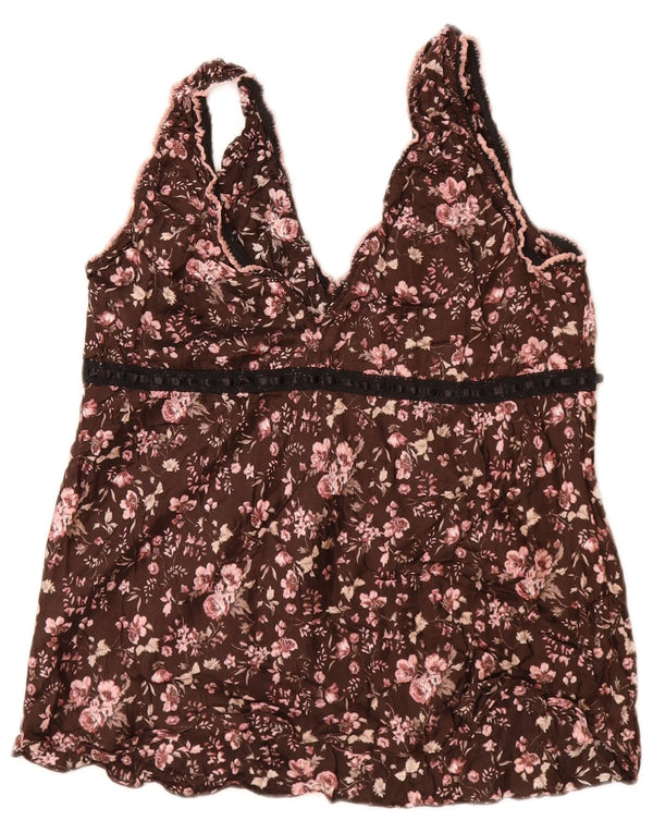 Damska bluzka bez rękawów Benetton UK 12 Średni brązowy kwiatowy wiskoza