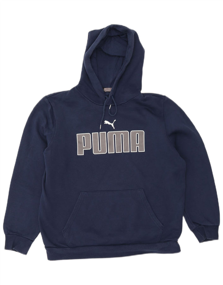 PUMA Womens Oversized Graphic Hoodie Jumper UK 14 Medium Navy Blue Cotton