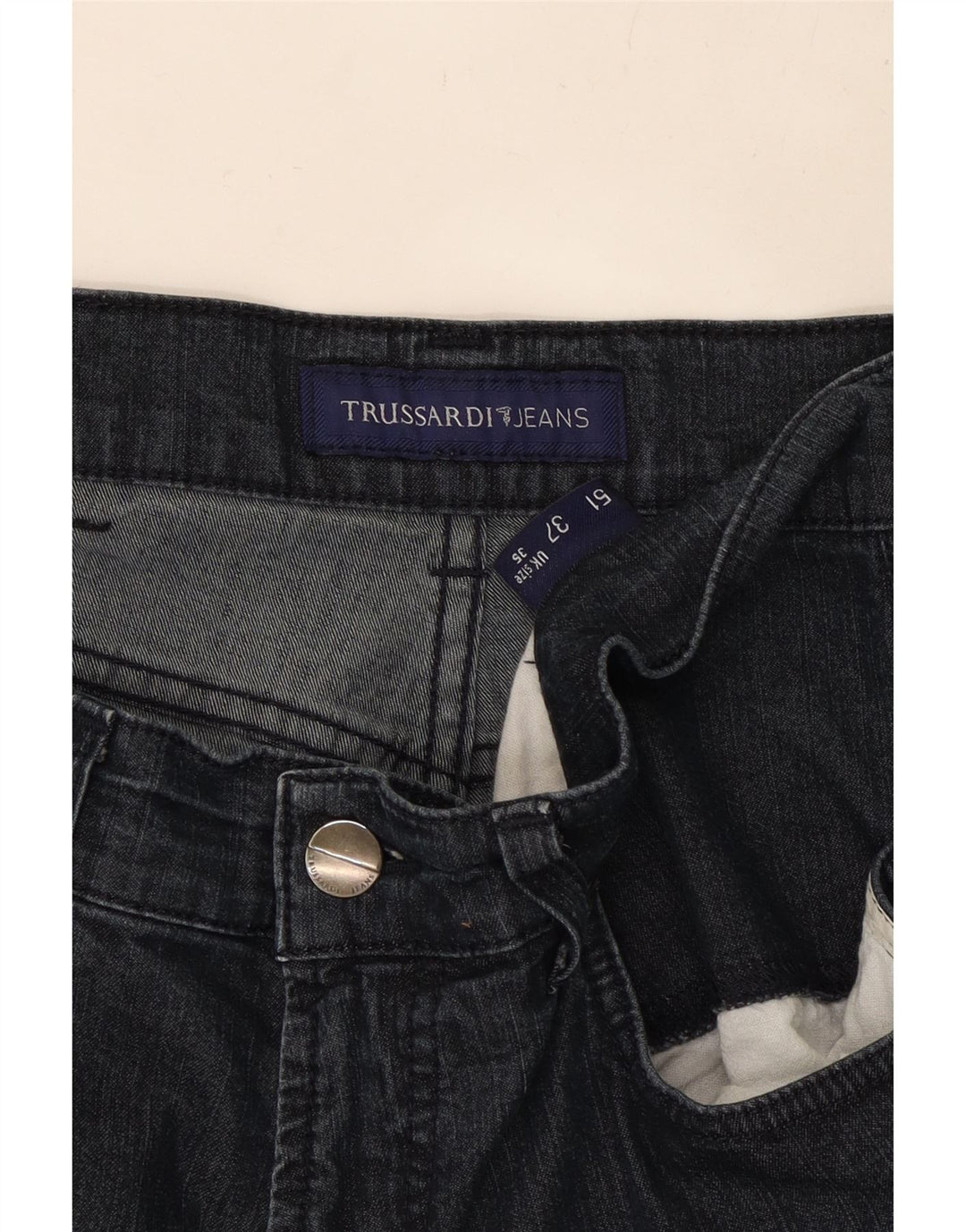 TRUSSARDI Mens Straight Jeans IT 50 Large W35 L29 Navy Blue Vintage Trussardi and Second-Hand Trussardi from Messina Hembry 