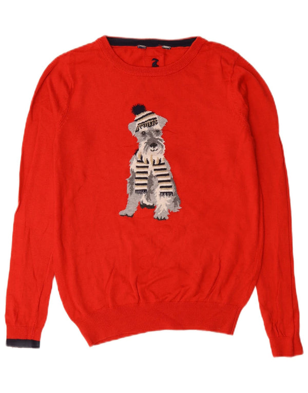 Damski sweter Joules z graficznym dekoltem w łódkę, UK 8, mały, czerwony, bawełniany