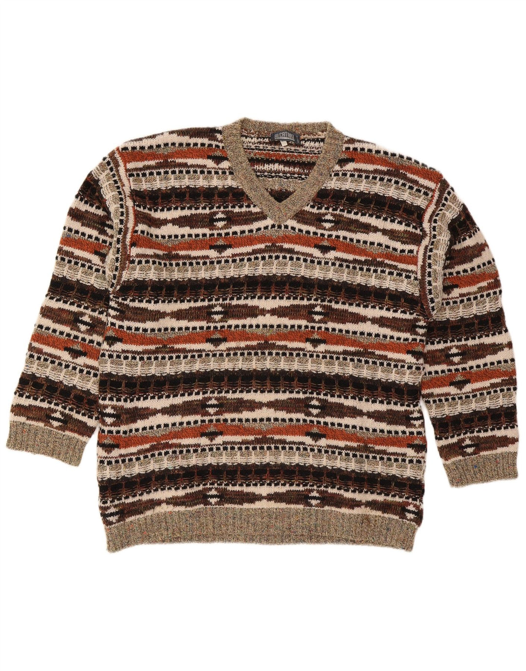 Męski sweter z dekoltem w serek Alcatraz XL, wielobarwna, geometryczna wełna