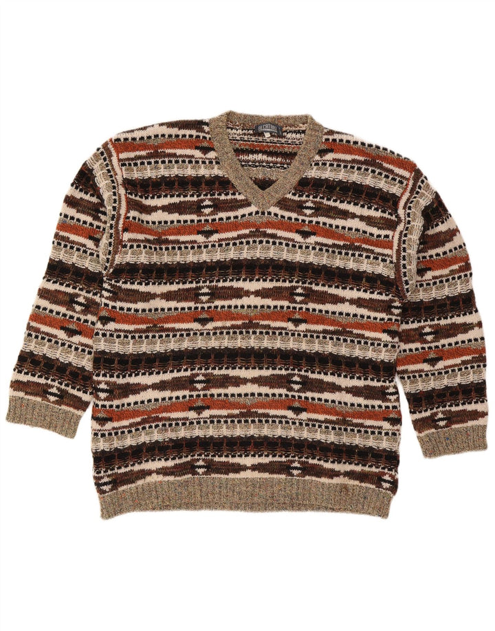 Męski sweter z dekoltem w serek Alcatraz XL, wielobarwna, geometryczna wełna