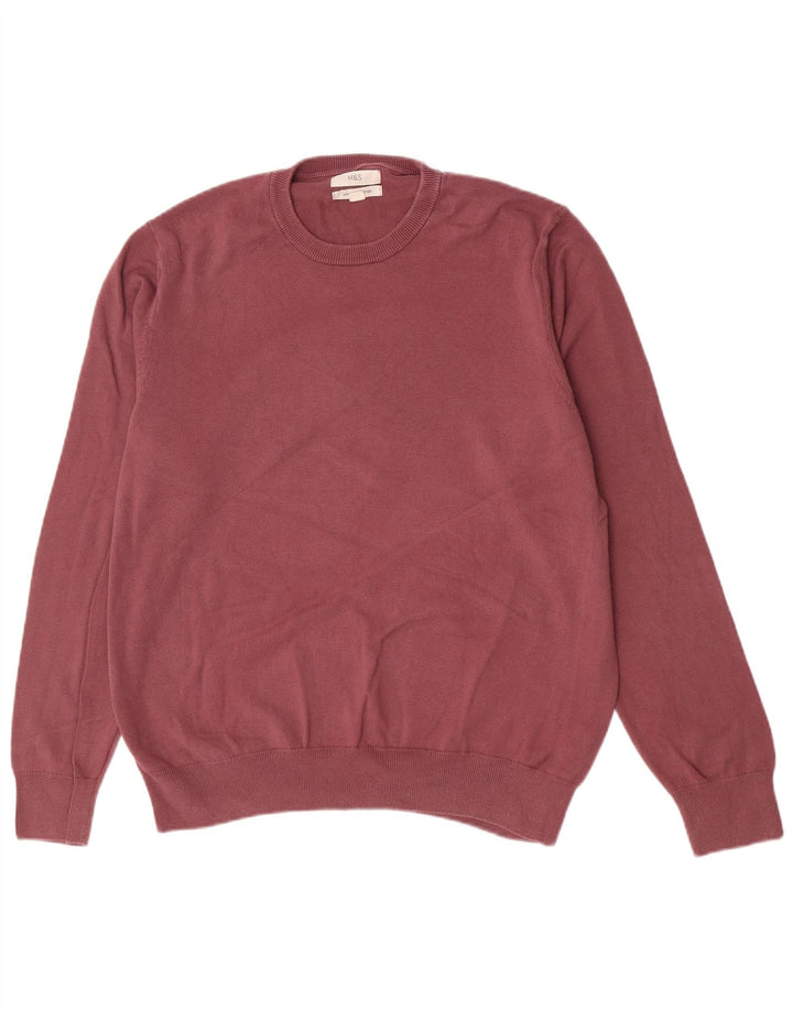 Marks & Spencer Męski sweter z okrągłym dekoltem XL, różowy, bawełniany