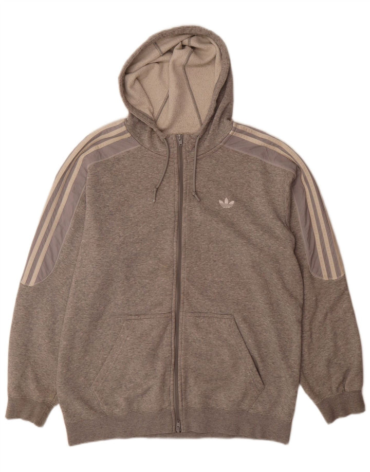 Adidas Męski sweter z kapturem i zamkiem błyskawicznym, duży, szary, bawełniany